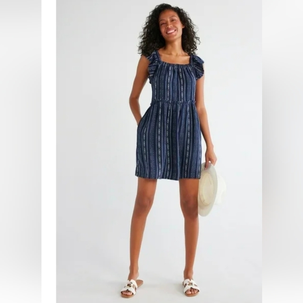 Time And Tru Mini Dress Square Neck Womens Size M 8 - 10 Navy